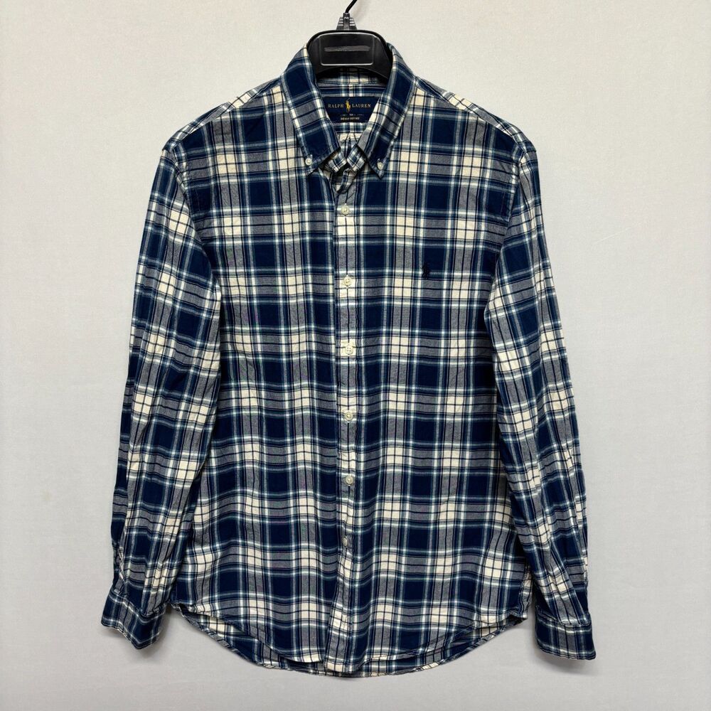 Ralph Lauren Men Indigo Oxford Button Down Shirt Size Medium Plaid C134 -11